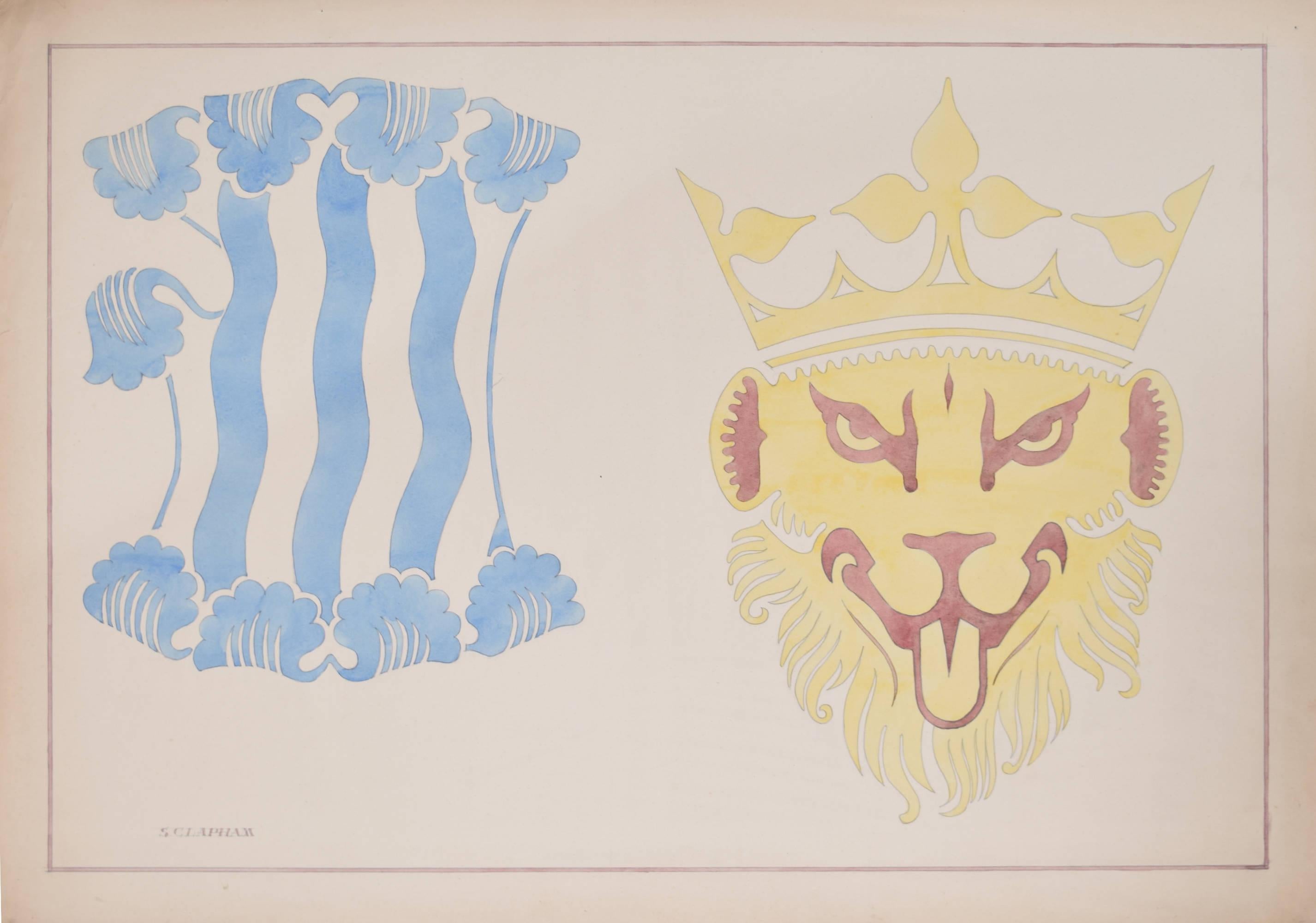 To see more, scroll down to "More from this Seller" and below it click on "See all from this Seller." 

S Clapham (active 1940 - 1960)
A Pair of Heraldic Designs
Watercolour
49 x 70 cm

Signed lower right.

Clapham was an architect based in