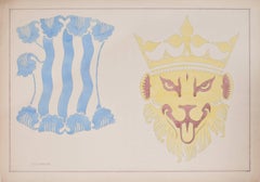 Vintage Lion Heraldic Designs coat of arms shield watercolour by S Clapham