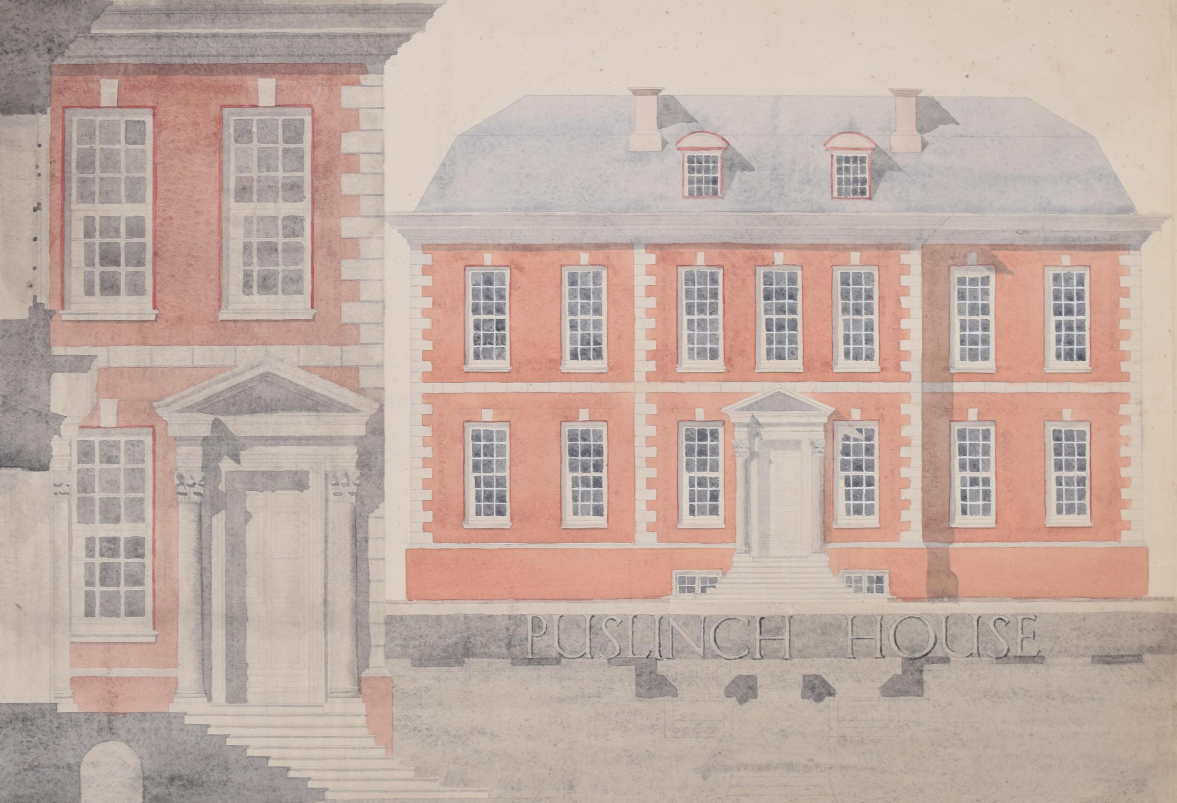 To see more, scroll down to "More from this Seller" and below it click on "See all from this Seller." 

S Clapham (active 1940 - 1960)
Puslinch House (c. 1950)
Watercolour
49 x 70 cm

A beautifully-coloured watercolour of Puslinch House, a fine