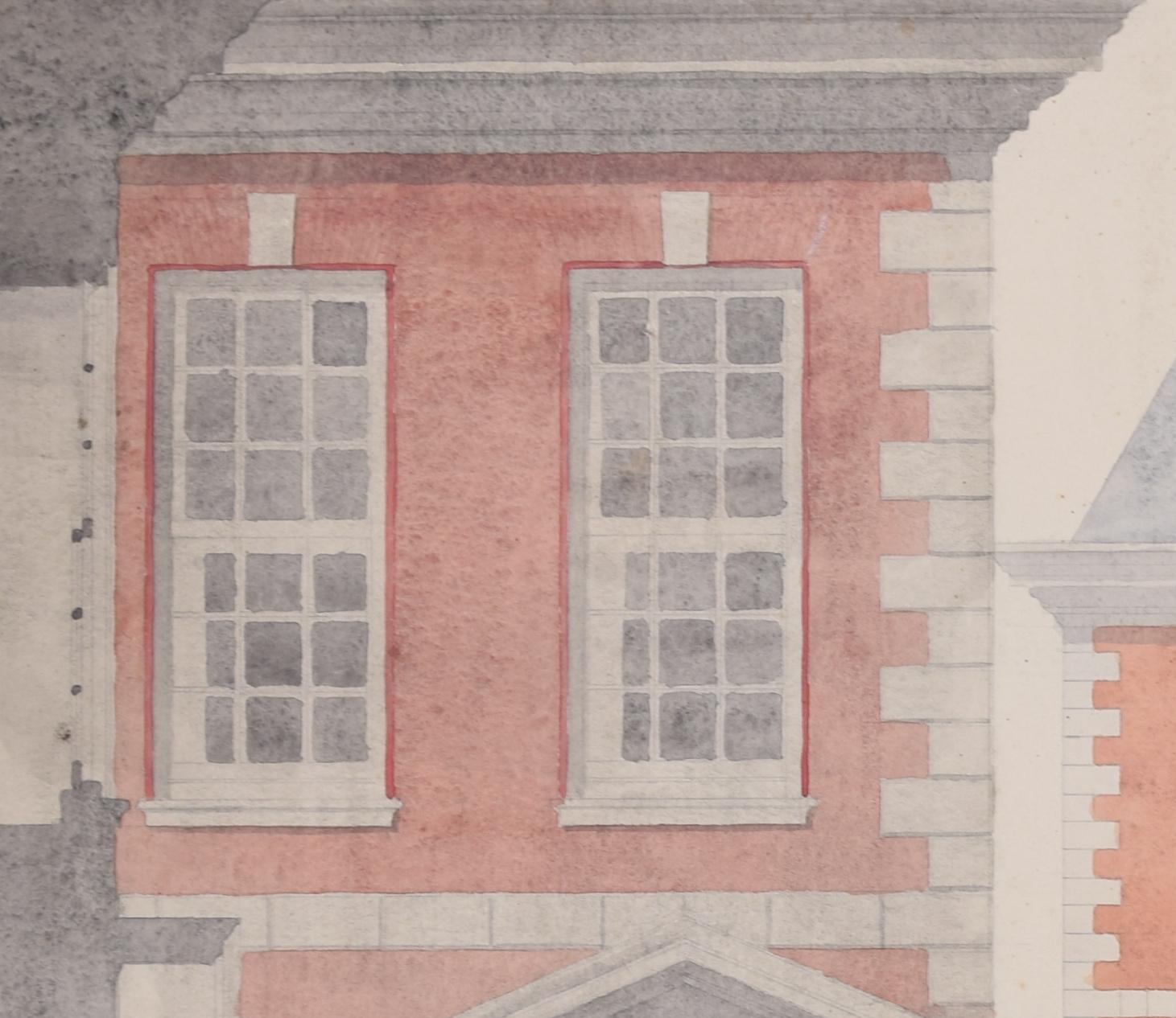 Puslinch House, Devon architectural watercolour by S Clapham c. 1950 For Sale 1