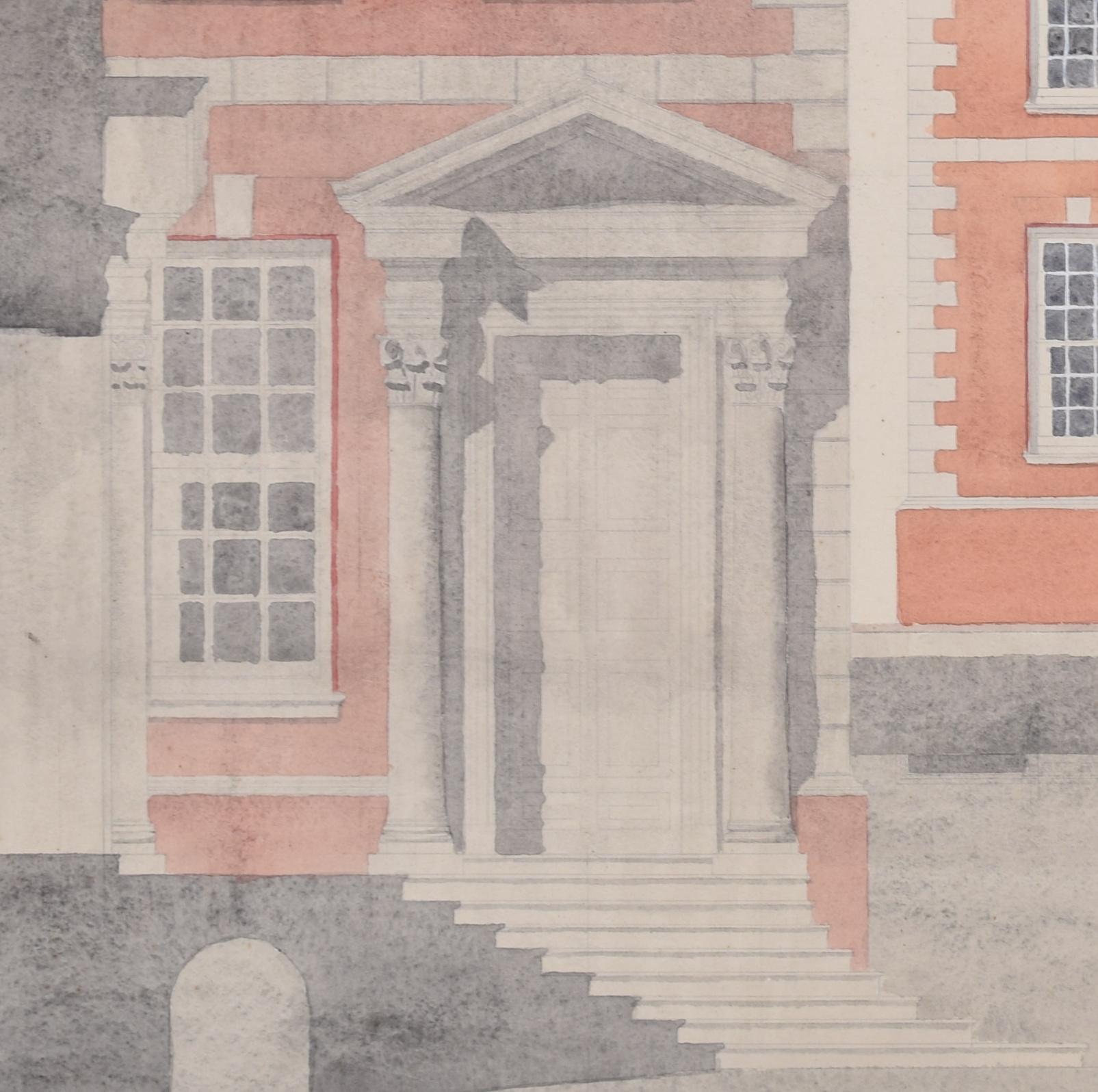 Puslinch House, Devon architectural watercolour by S Clapham c. 1950 For Sale 2
