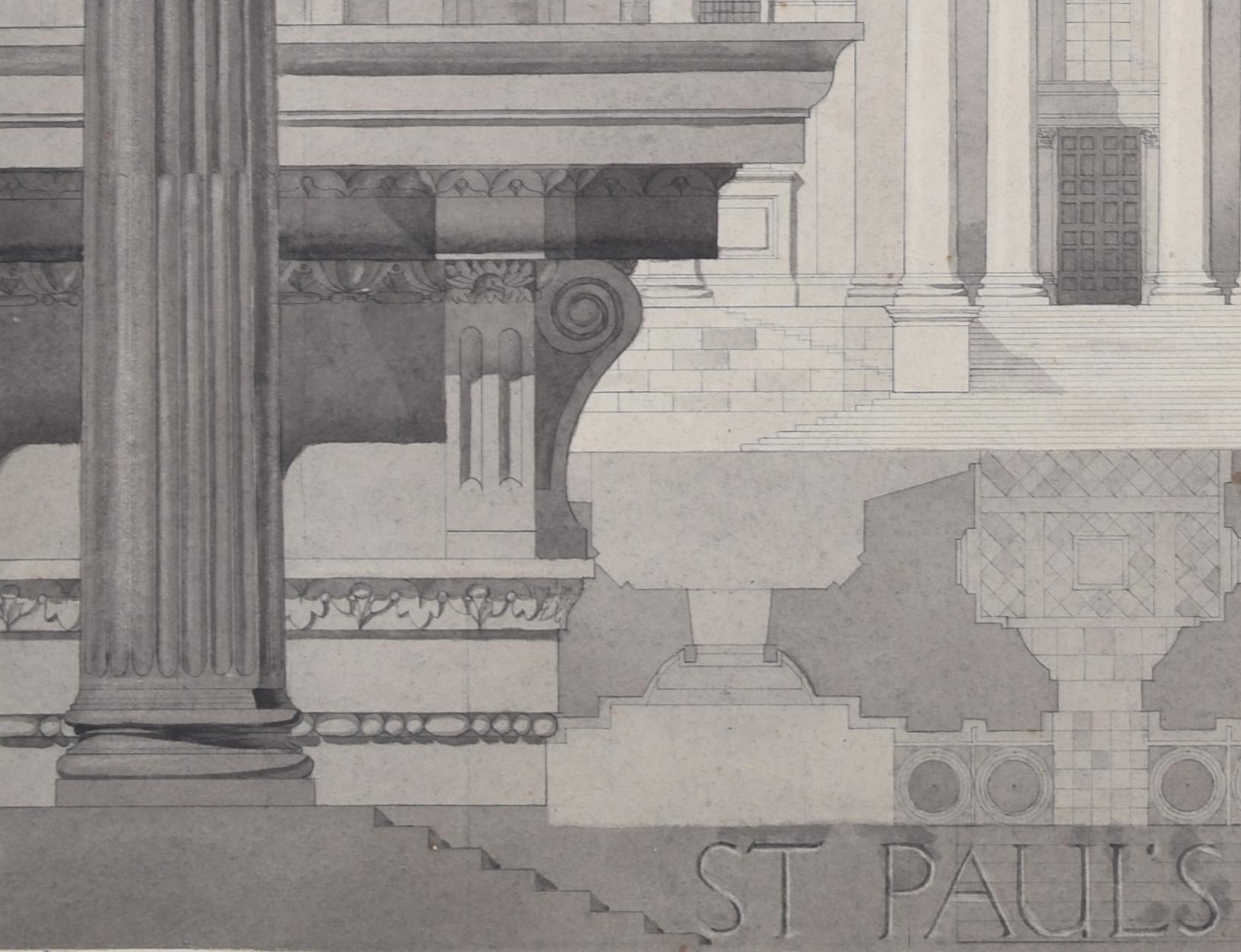 St Paul's Cathedral architectural watercolour by S Clapham For Sale 2