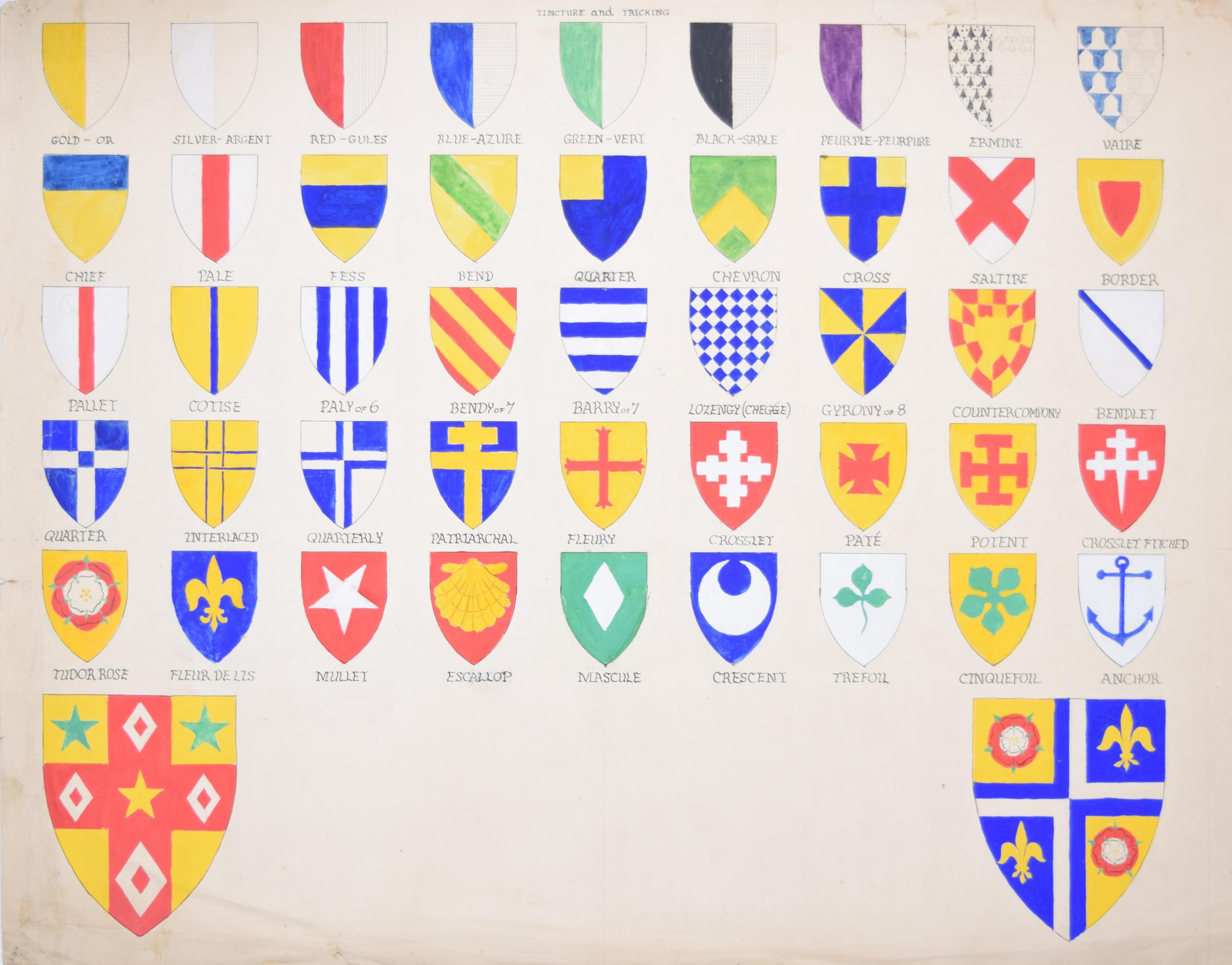Ein Heraldic Primer Wappenschild-Aquarell von S Clapham