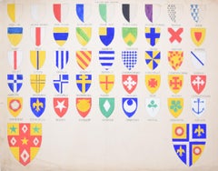 Vintage A Heraldic Primer coat of arms shield designs watercolour by S Clapham