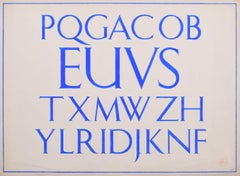 Retro Lettering font design blue watercolour by S Clapham