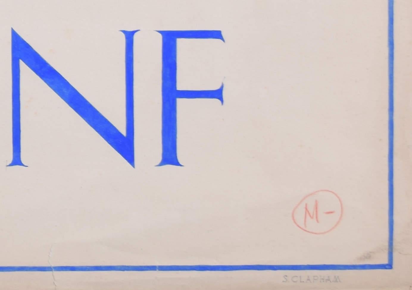 Lettering font design blue watercolour by S Clapham For Sale 3