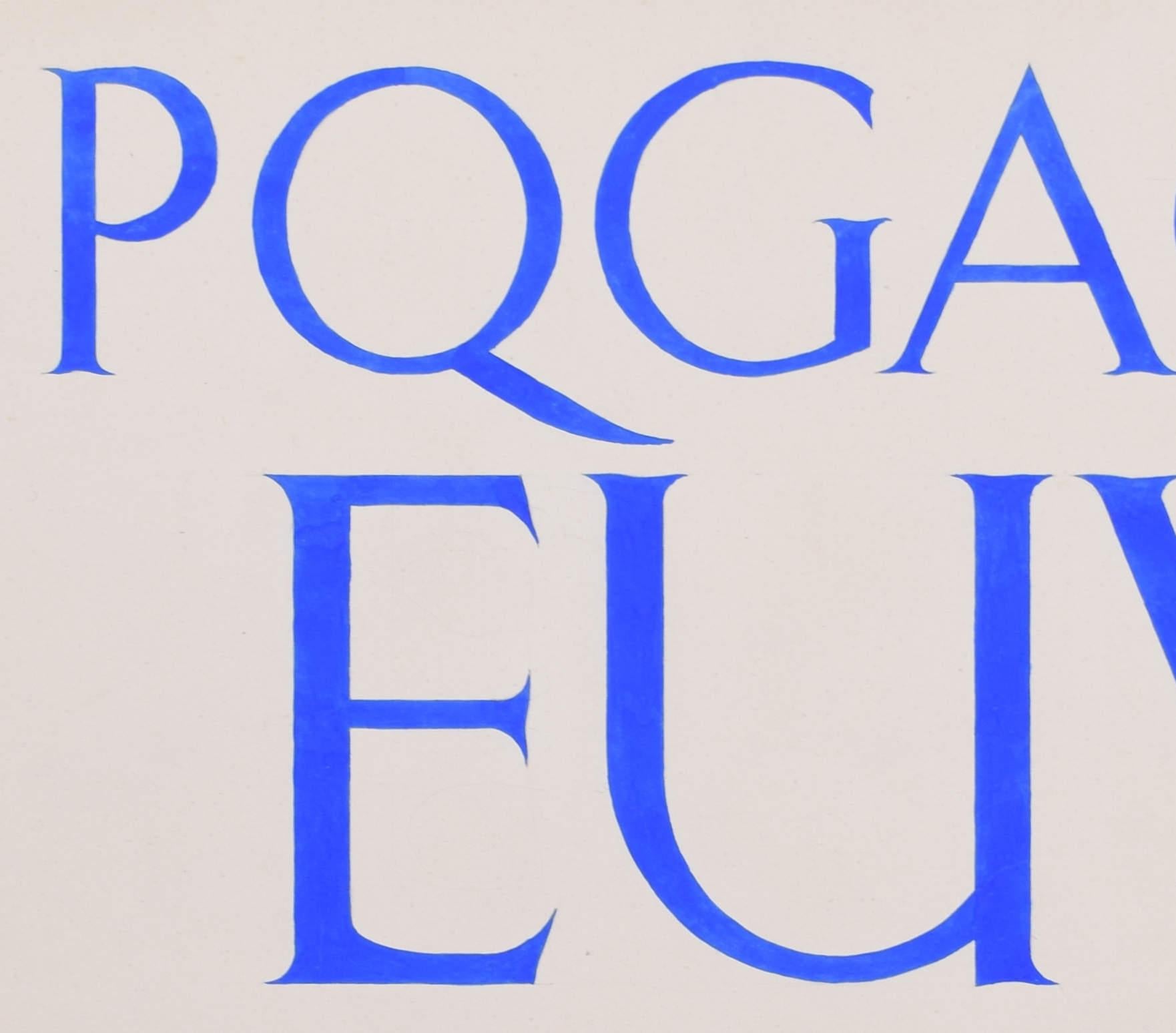 Lettering font design blue watercolour by S Clapham For Sale 1