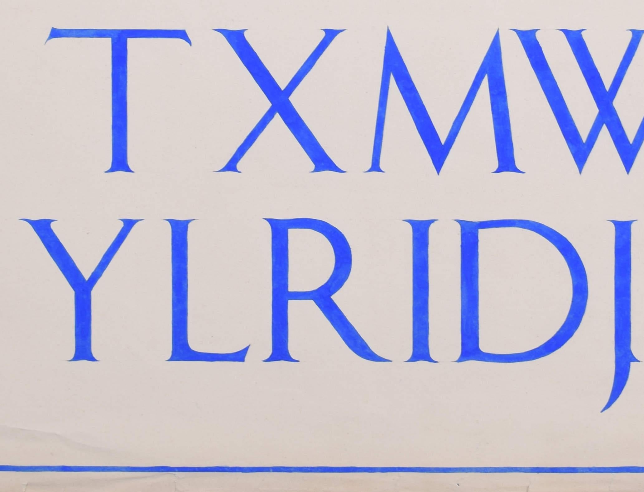 Lettering font design blue watercolour by S Clapham For Sale 2