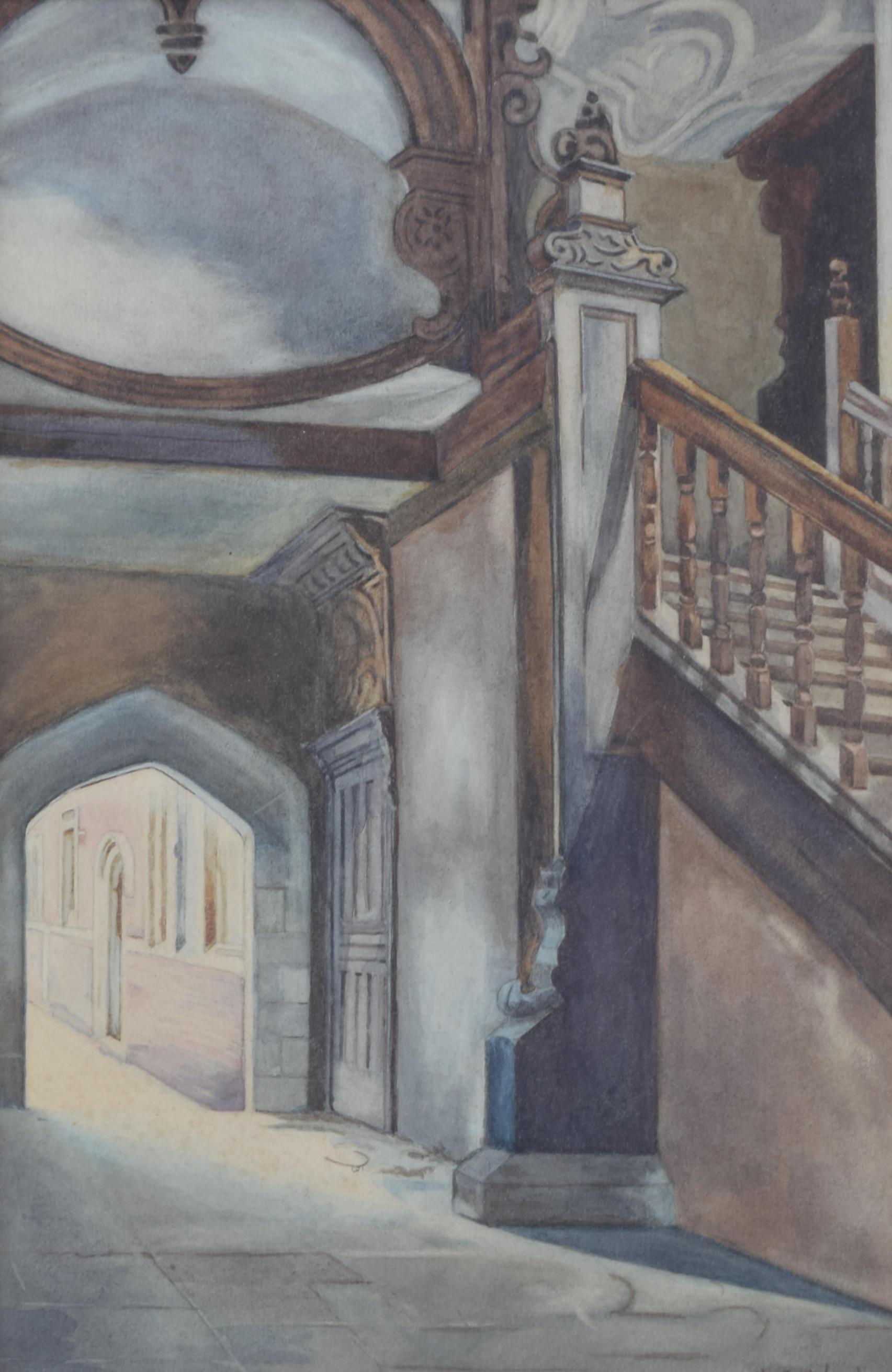 St John's College, Cambridge Staircase watercolour after Ernest Haslehurst - Art by Ernest William Haslehurst