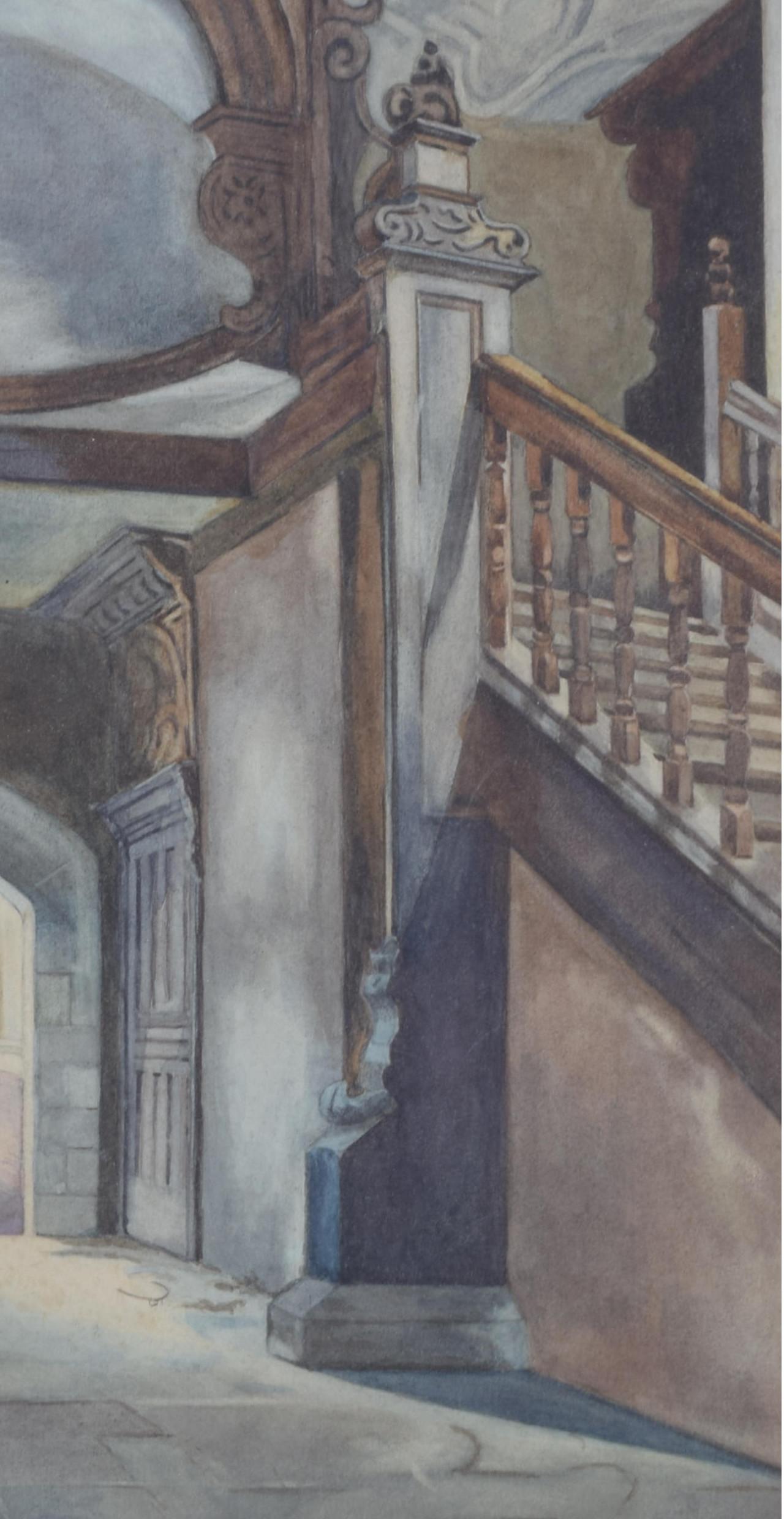 St John's College, Cambridge Staircase watercolour after Ernest Haslehurst For Sale 1