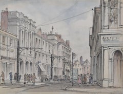 Vintage Queen Street, Exeter watercolour by Louis Osman FRIBA