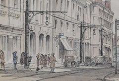 Queen Street, Exeter watercolour by Louis Osman FRIBA