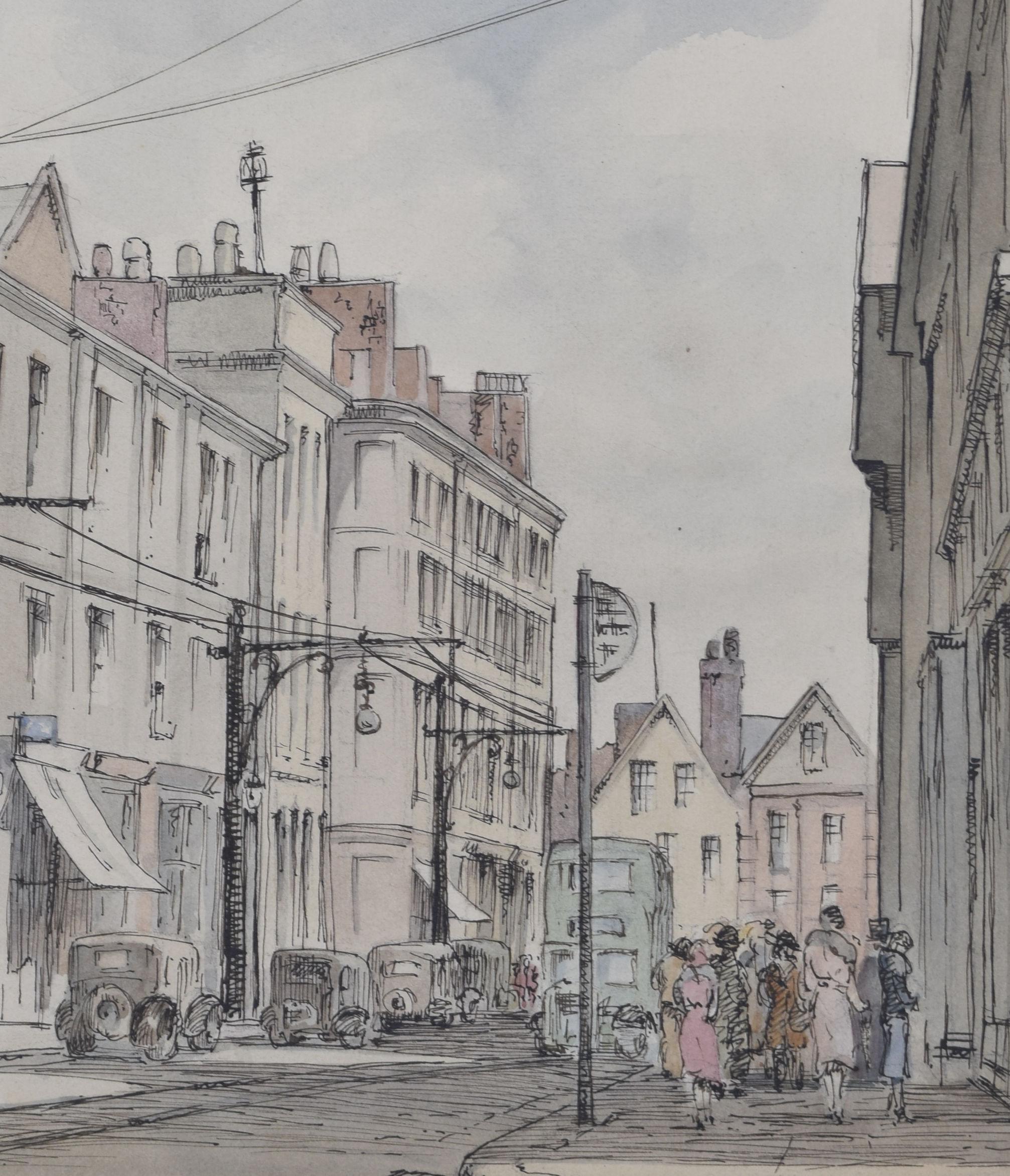 Queen Street, Exeter watercolour by Louis Osman FRIBA For Sale 2