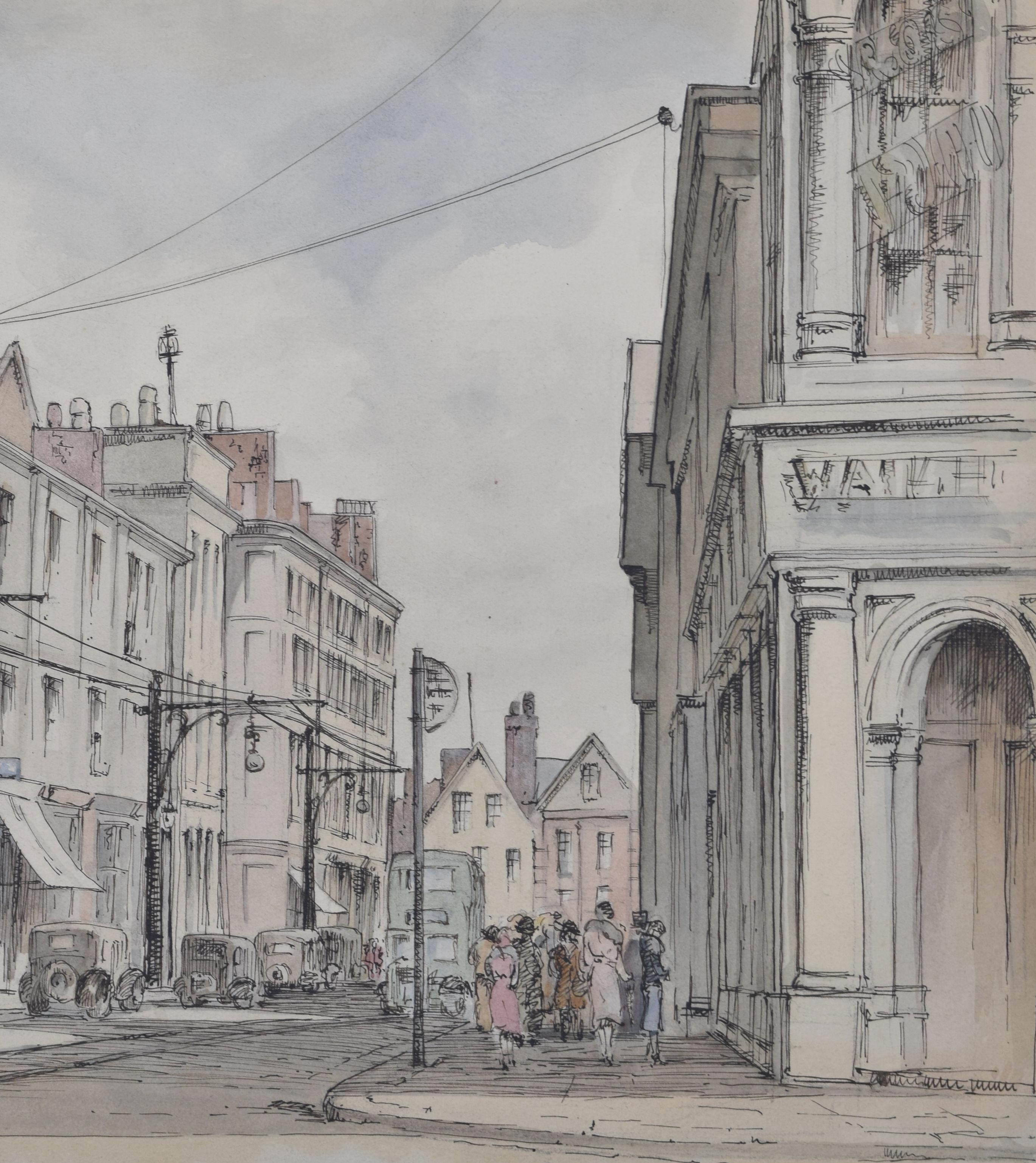 Queen Street, Exeter watercolour by Louis Osman FRIBA For Sale 3