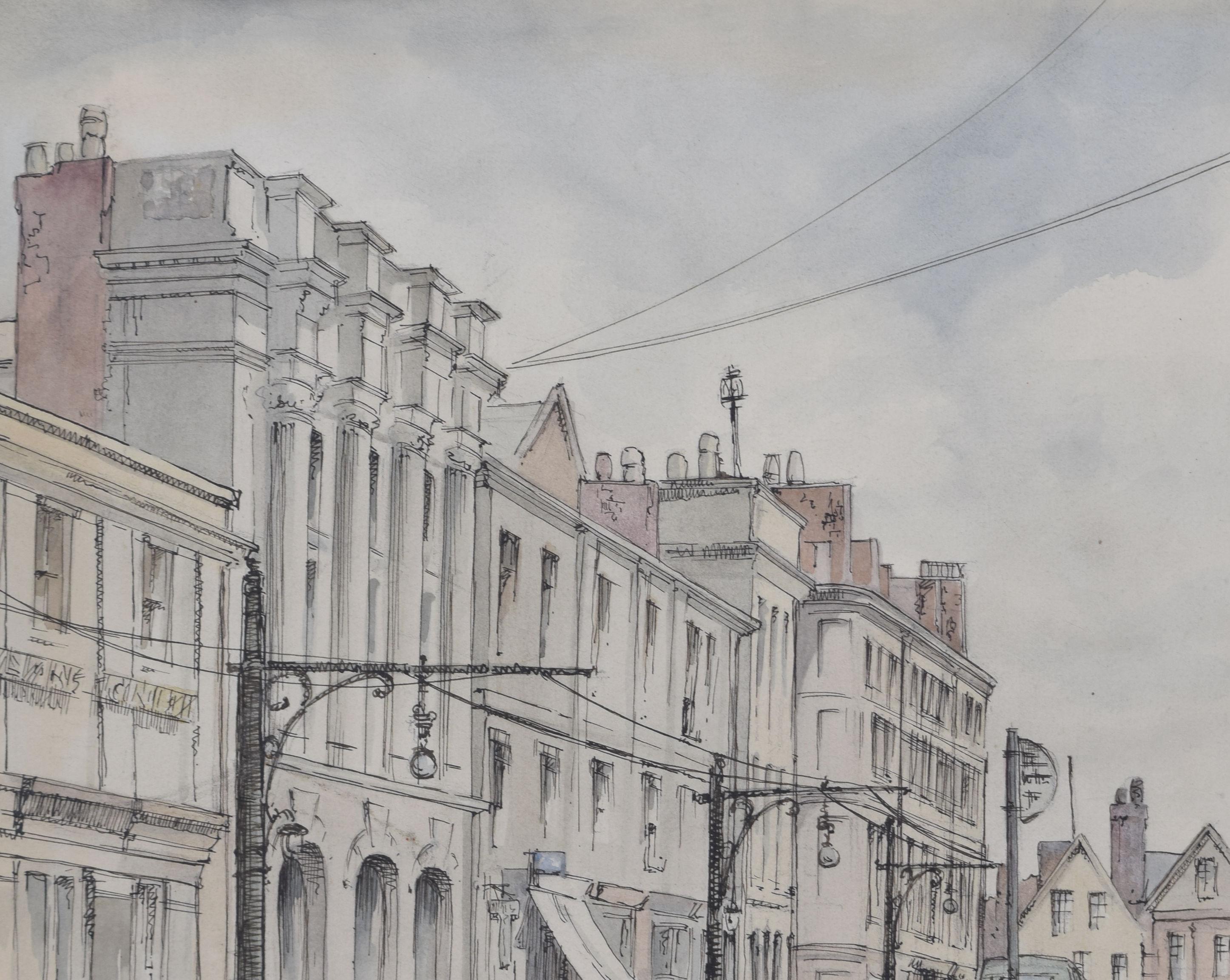 Queen Street, Exeter watercolour by Louis Osman FRIBA For Sale 4