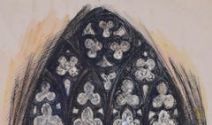 Stained glass window watercolour by Louis Osman FRIBA