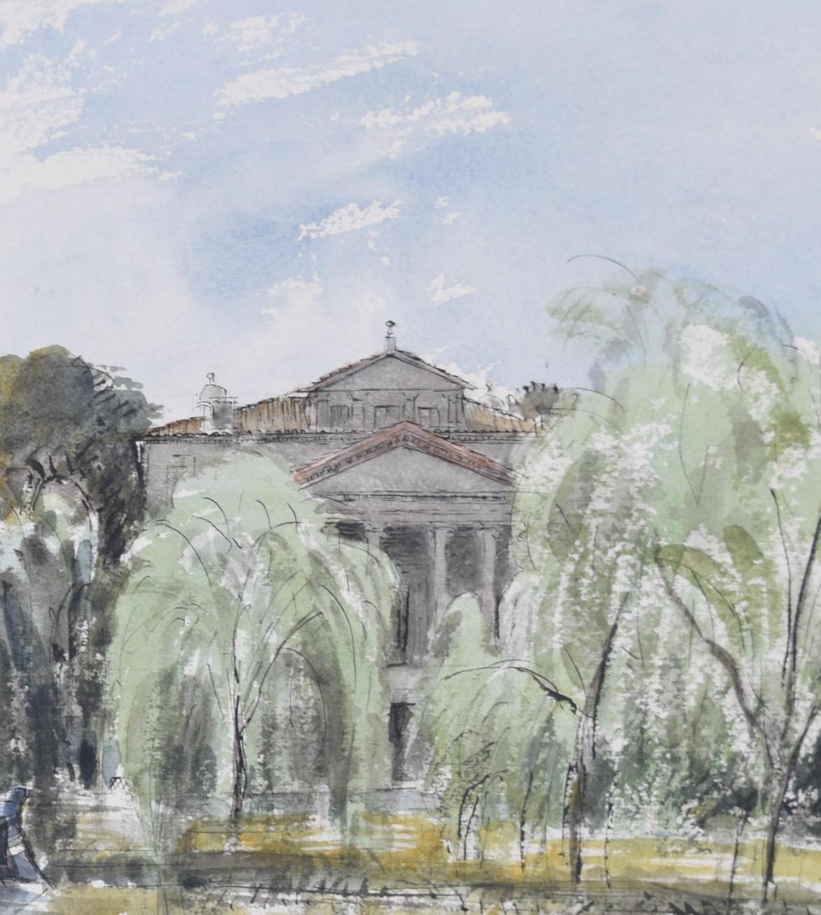 Villa Foscari Malcontenta, Venedig, Italien, Aquarell von Karl Hagedorn im Angebot 3
