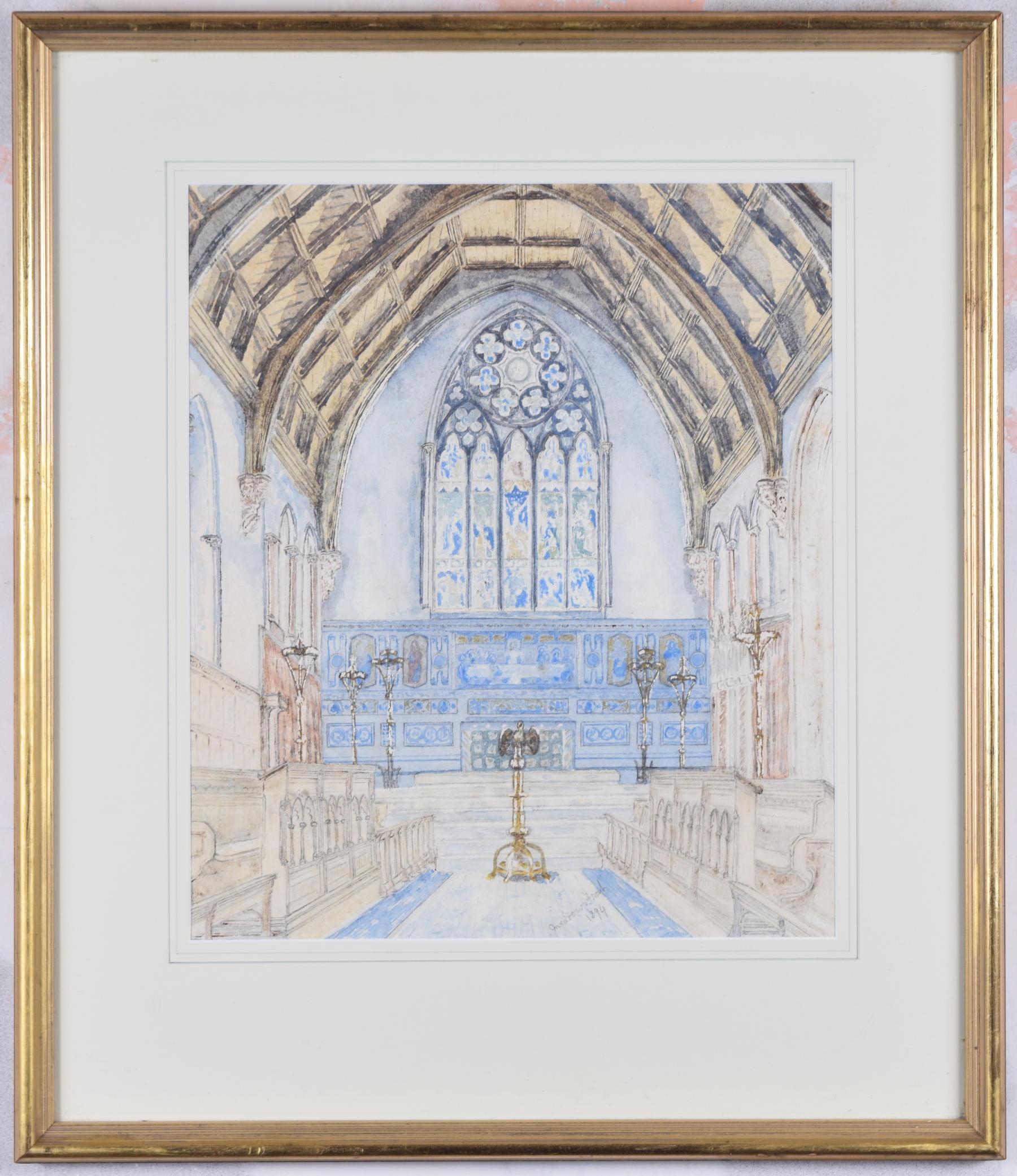 To see our other public school pictures, scroll down to "More from this Seller" and below it click on "See all from this Seller."

Meadows-Frost (possibly Sir John Meadows Frost [1856–1935])
Charterhouse School Chapel
Watercolour
37 x 31 cm

Signed