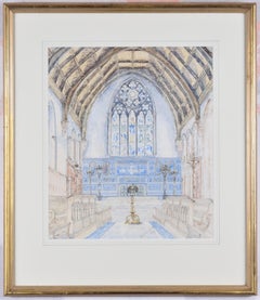 Antique Charterhouse School Chapel watercolour by Meadows-Frost