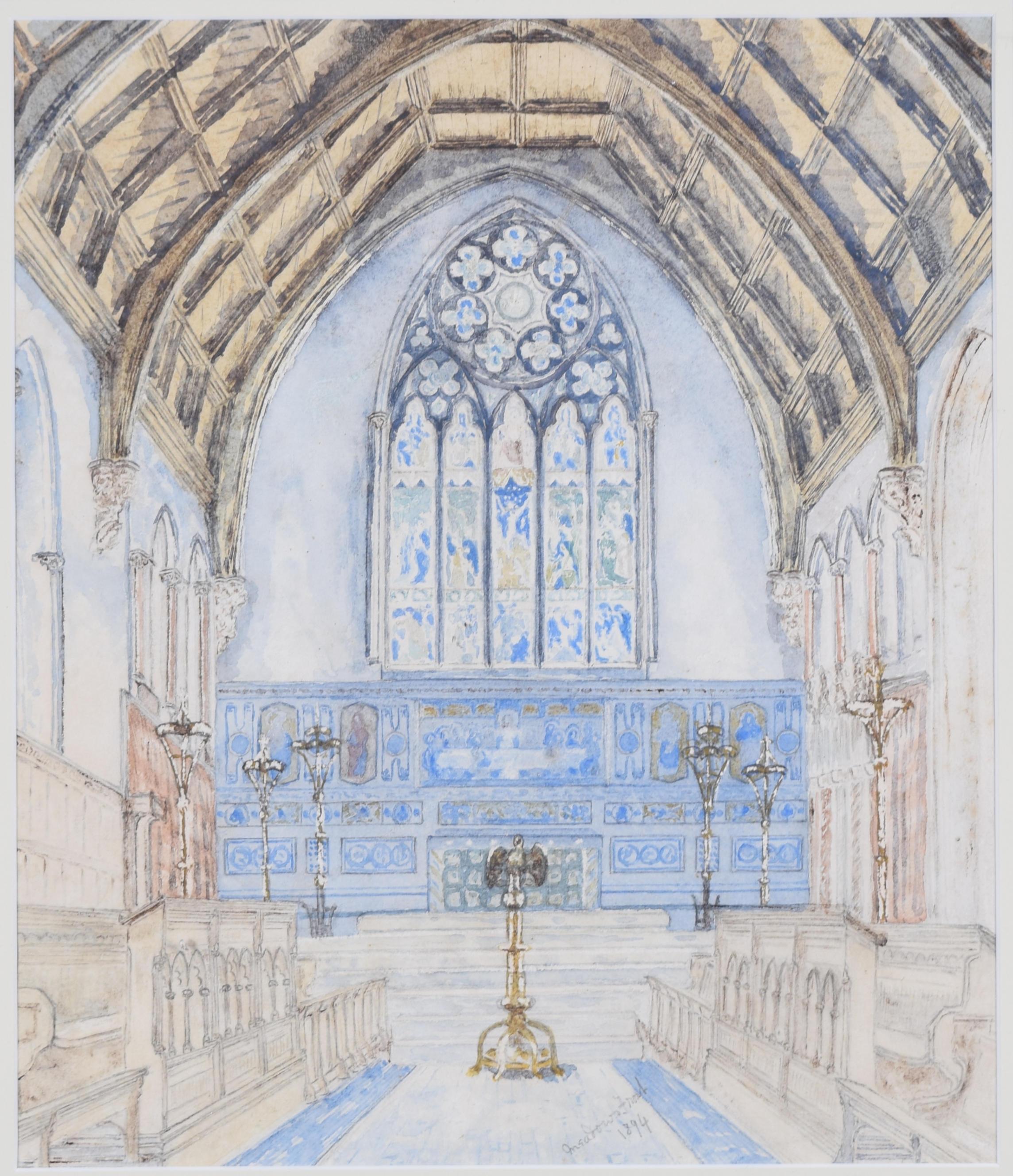 Charterhouse School Chapel watercolour by Meadows-Frost For Sale 1