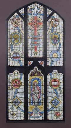Jane Gray pour l'abbaye de Shrewsbury, dessin de fenêtre en verre teinté à l'aquarelle