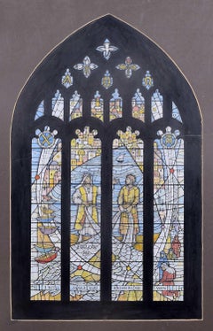 Retro St Andrew and St Mary Church, Pitminster, Watercolour Window Design, Jane Gray