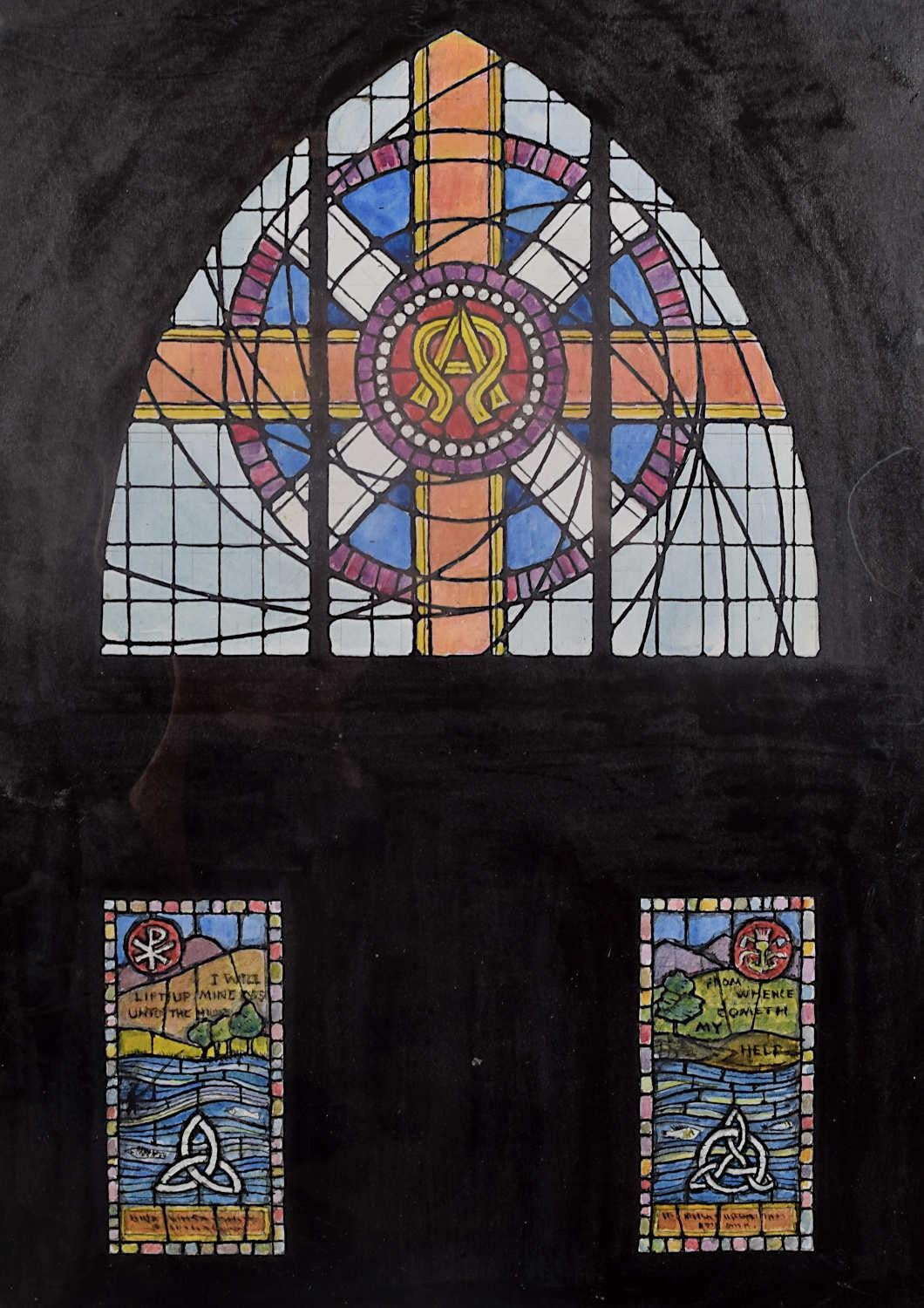 We acquired a series of watercolour stained glass designs from Jane Gray's studio. To find more scroll down to "More from this Seller" and below it click on "See all from this seller." 

Jane Gray (b.1931)
Stained Glass Design
Watercolour
28.5 x