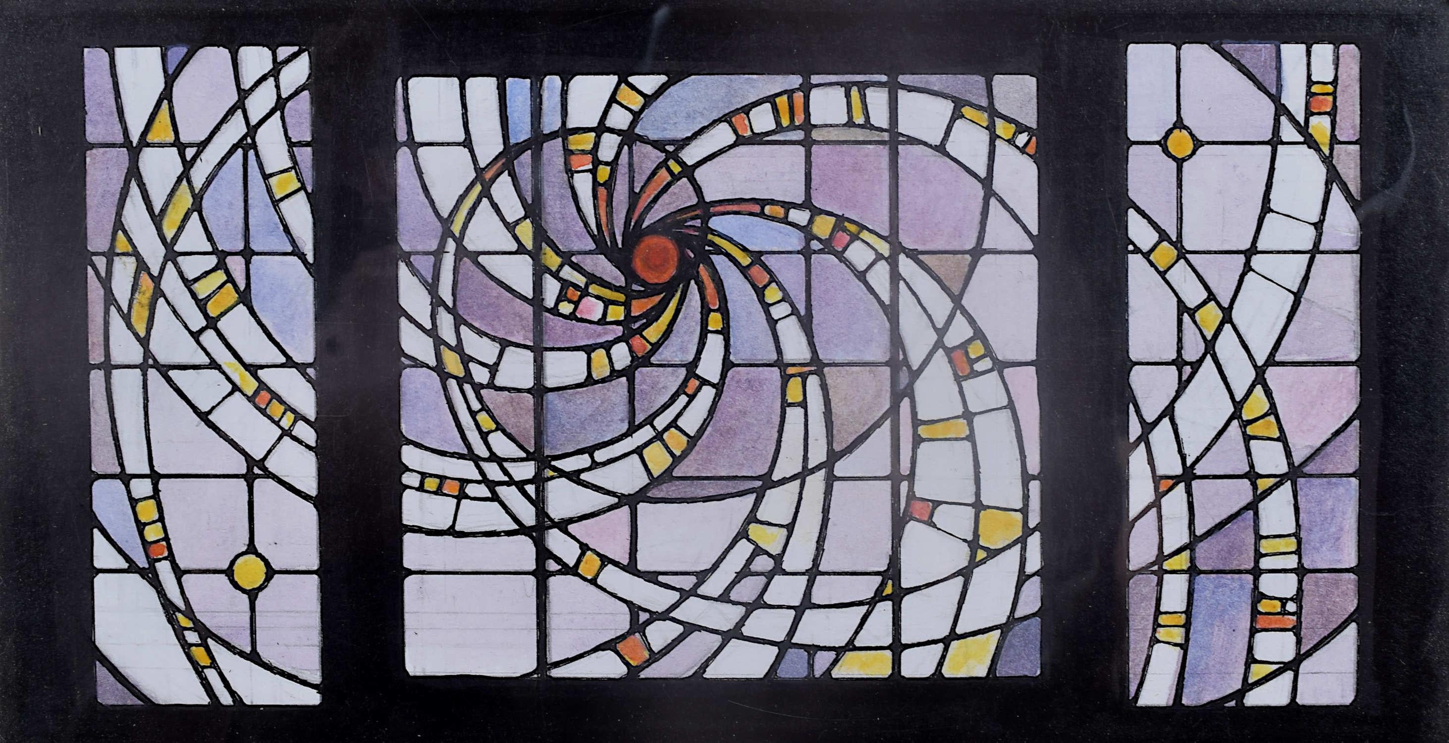 We acquired a series of watercolour stained glass designs from Jane Gray's studio. To find more scroll down to "More from this Seller" and below it click on "See all from this seller." 

Jane Gray (b.1931)
Stained Glass Design
Watercolour
10.5 x 20