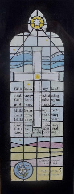 Vintage Pishill Church, Henley-on-Thames, Watercolour Stained Glass Design, Jane Gray