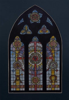 Vintage Holy Trinity Church, Weston Lullingfields, Watercolour Window Design, Jane Gray