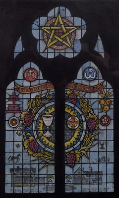 St Barnabas Church, Franche, Watercolour Stained Glass Window Design, Jane Gray