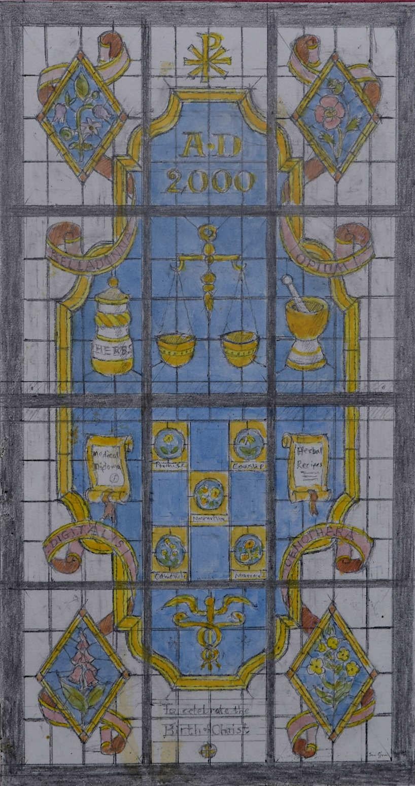 The Worshipful Society of Apothecaries, conception de fenêtres à l'aquarelle, Jane Gray