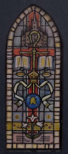 Retro St Ambrose Church, Leyland, Watercolour Stained Glass Window Design, Jane Gray