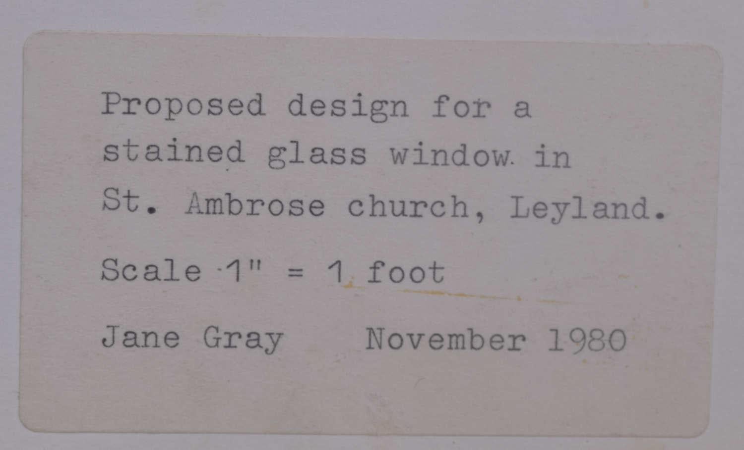 St Ambrose Church, Leyland, Watercolour Stained Glass Window Design, Jane Gray For Sale 1