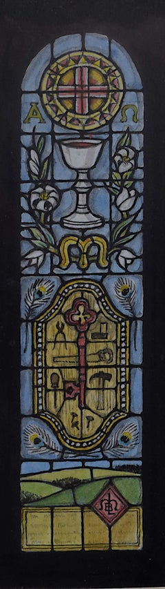 Retro St Mary’s Church, Sullington, Watercolour Stained Glass Window Design, Jane Gray