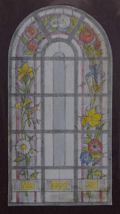 Retro Watercolour Design for Stained Glass Panel in a Private House, Jane Gray