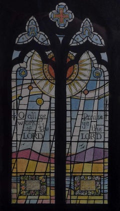 Retro St James’ Church, Weddington, Watercolour Stained Glass Window Design, Jane Gray