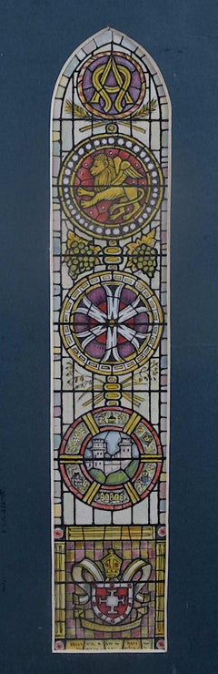 Vintage St Paul’s Church, Warwick, Watercolour Stained Glass Window Design, Jane Gray 