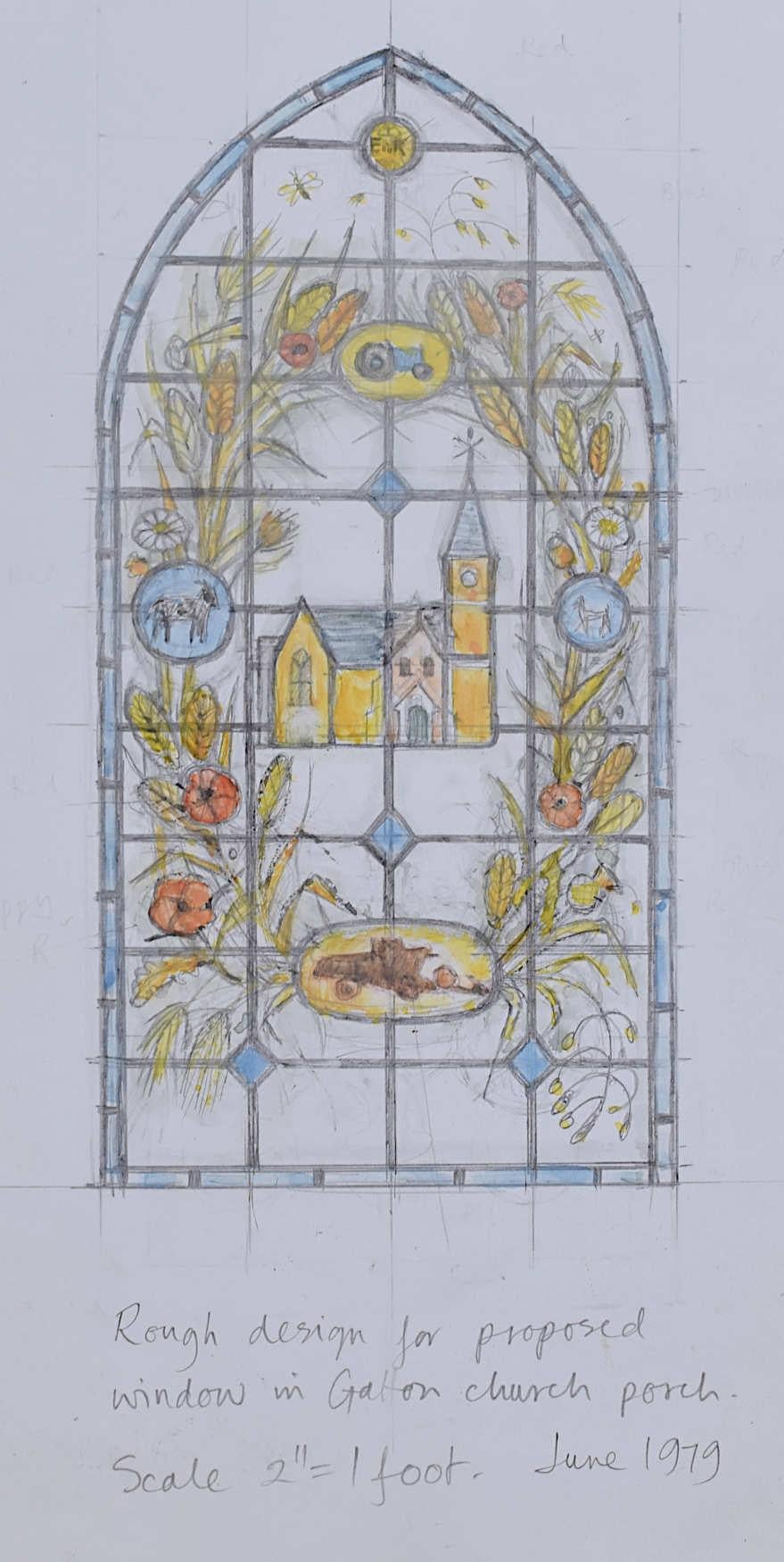 We acquired a series of watercolour stained glass designs from Jane Gray's studio. To find more scroll down to "More from this Seller" and below it click on "See all from this seller." 

Jane Gray (b.1931)
Stained Glass Design
Watercolour and