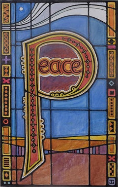 Retro ‘Peace’, Watercolour Design for a Christmas Card, Jane Gray 