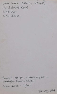Chapelle de l'hôpital Warrington, dessin de fenêtre en verre teinté à l'aquarelle, Jane Gray