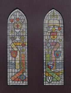 Vintage St John’s Church, Read, Watercolour Stained Glass Window Design, Jane Gray