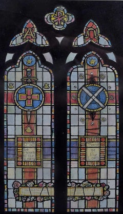 Retro St James’ Church, Weddington, Watercolour Stained Glass Window Design, Jane Gray