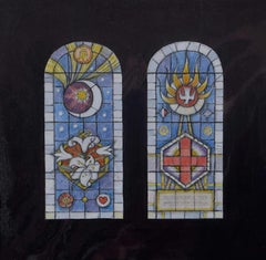 All Saints Church, North Hillingdon, dessin de vitrail à l'aquarelle, Jane Gray