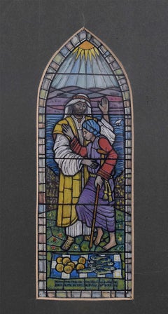 Vintage St Anne’s Church, Copp, Watercolour Stained Glass Window Design, Jane Gray