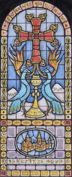 Design de fenêtre en verre teinté à l'aquarelle pour une église par Jane Gray