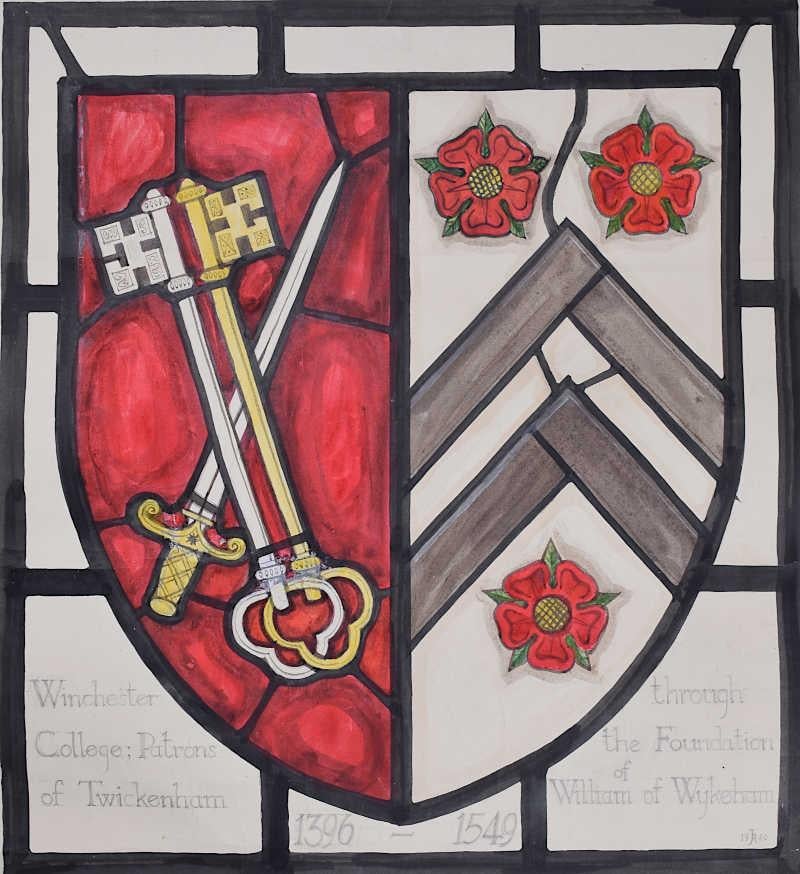 We acquired a series of watercolour stained glass designs from Jane Gray's studio. To find more scroll down to "More from this Seller" and below it click on "See all from this seller." 

Jane Gray (b.1931)
Stained Glass Design (1960)
Watercolour