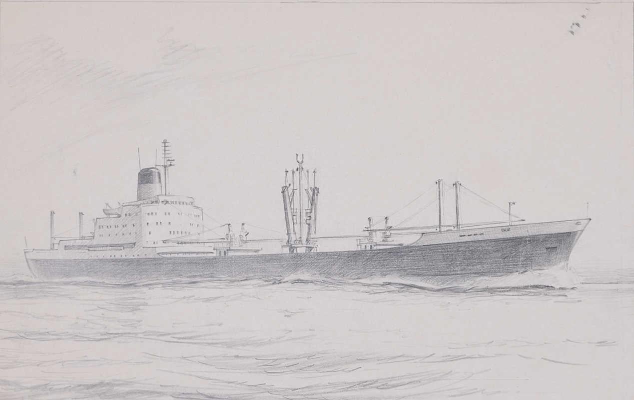 We acquired a series of marine works from Laurence Dunn's Archives. To find more scroll down to "More from this Seller" and below it click on "See all from this seller." 

Laurence Dunn (1910-2006)
Coastal Skip
Pencil on paper
19.5 x 31.5 cm