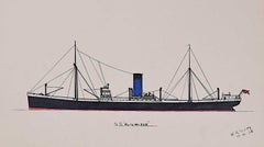 Vintage S.S. Automedon, Bodycolour Drawing by Marine Artist, W. A. Scott