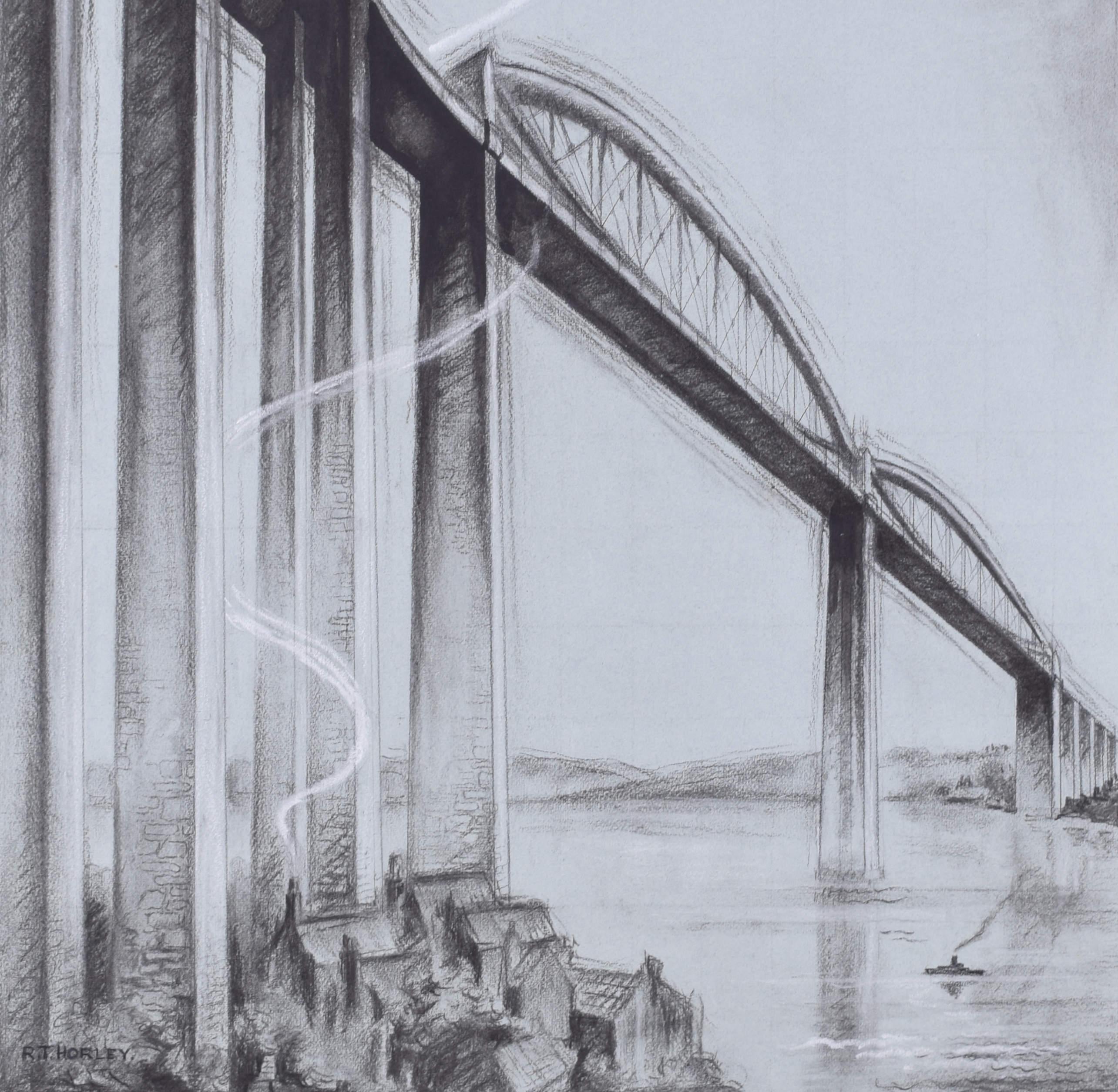 The Gateway to Cornwall GWR poster design charcoal drawing by Ronald T Horley For Sale 2